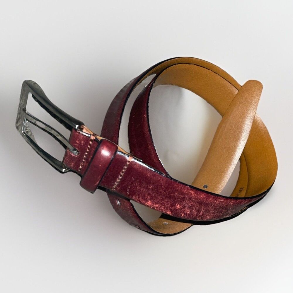 Men’s Warehouse Full Italian Grain Leather Burgundy Belt Size 34 Made In Italy